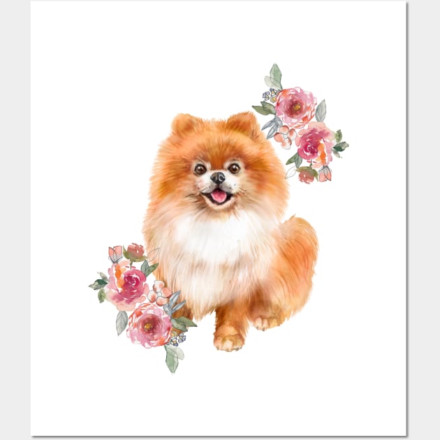 Cute Orange Pomeranian Puppy Dog Watercolor Art Wall Art by AdrianaHolmesArt